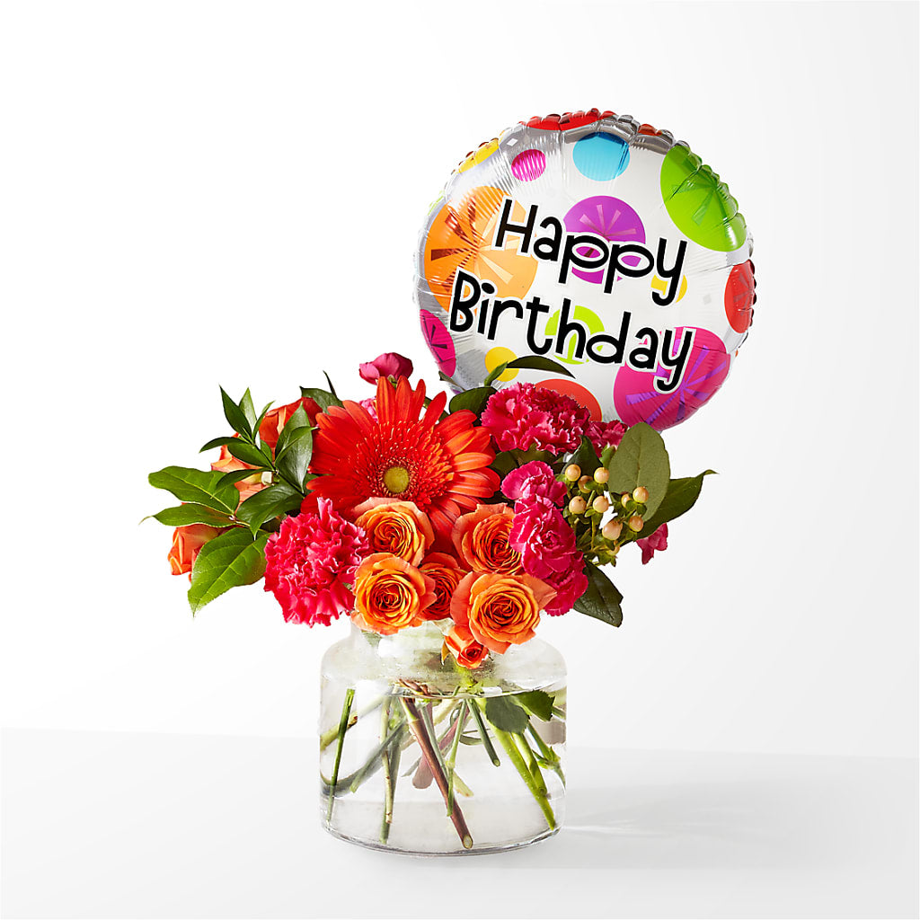 Fiesta Bouquet with Birthday Balloon – Lemon Tree Florist, Kemp TX