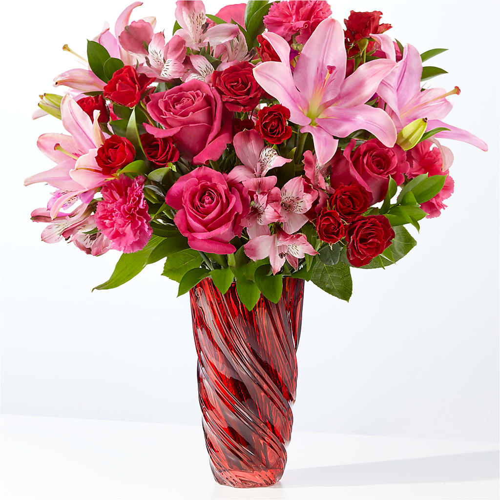 In Love Bouquet with Luxe Swirl Vase – Lemon Tree Florist, Kemp TX