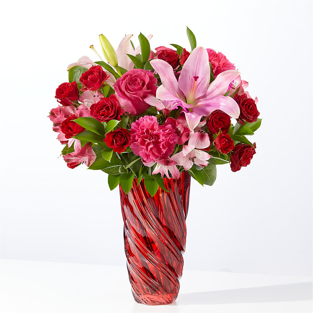 In Love Bouquet with Luxe Swirl Vase – Lemon Tree Florist, Kemp TX