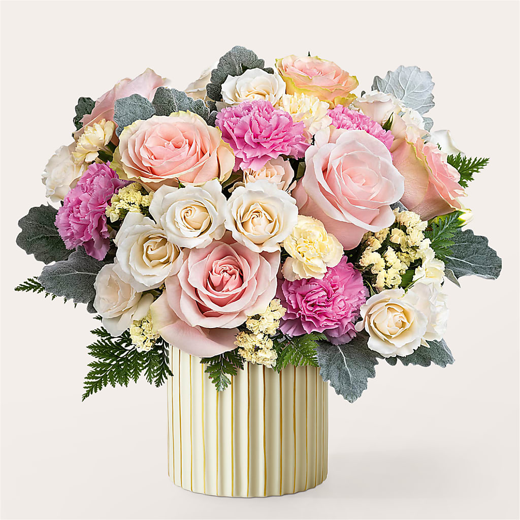 Blissful Moments Bouquet with Ivory Vase – Lemon Tree Florist, Kemp TX