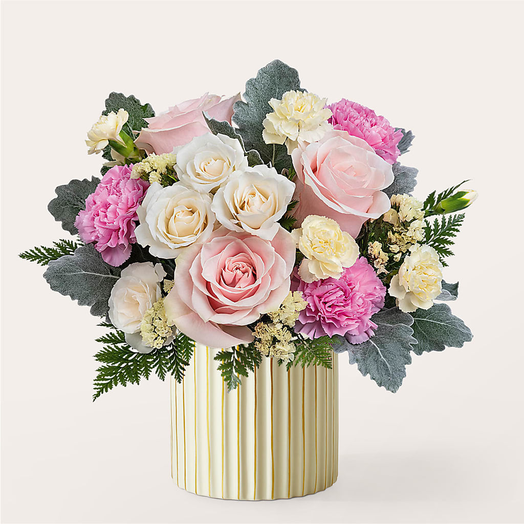 Blissful Moments Bouquet with Ivory Vase – Lemon Tree Florist, Kemp TX
