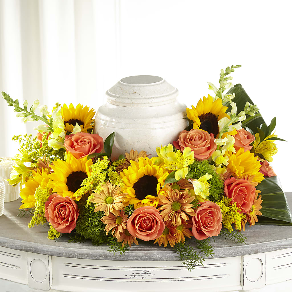 Faithful Sunflower Cremation Adornment – Lemon Tree Florist, Kemp TX