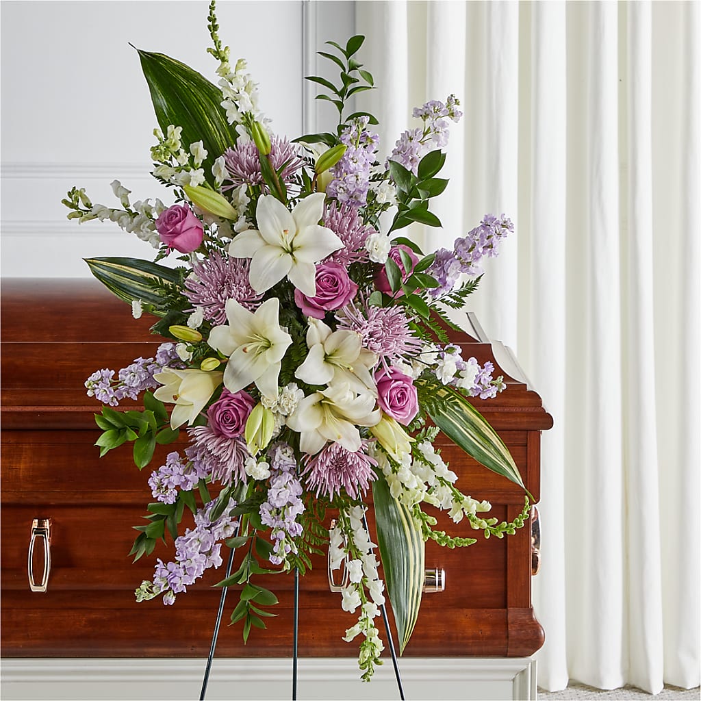 Grateful Hearts Standing Spray – Lemon Tree Florist, Kemp TX