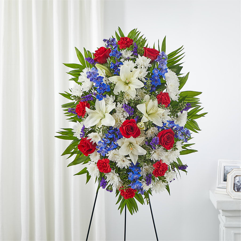 Cherished Service Standing Spray – Lemon Tree Florist, Kemp TX