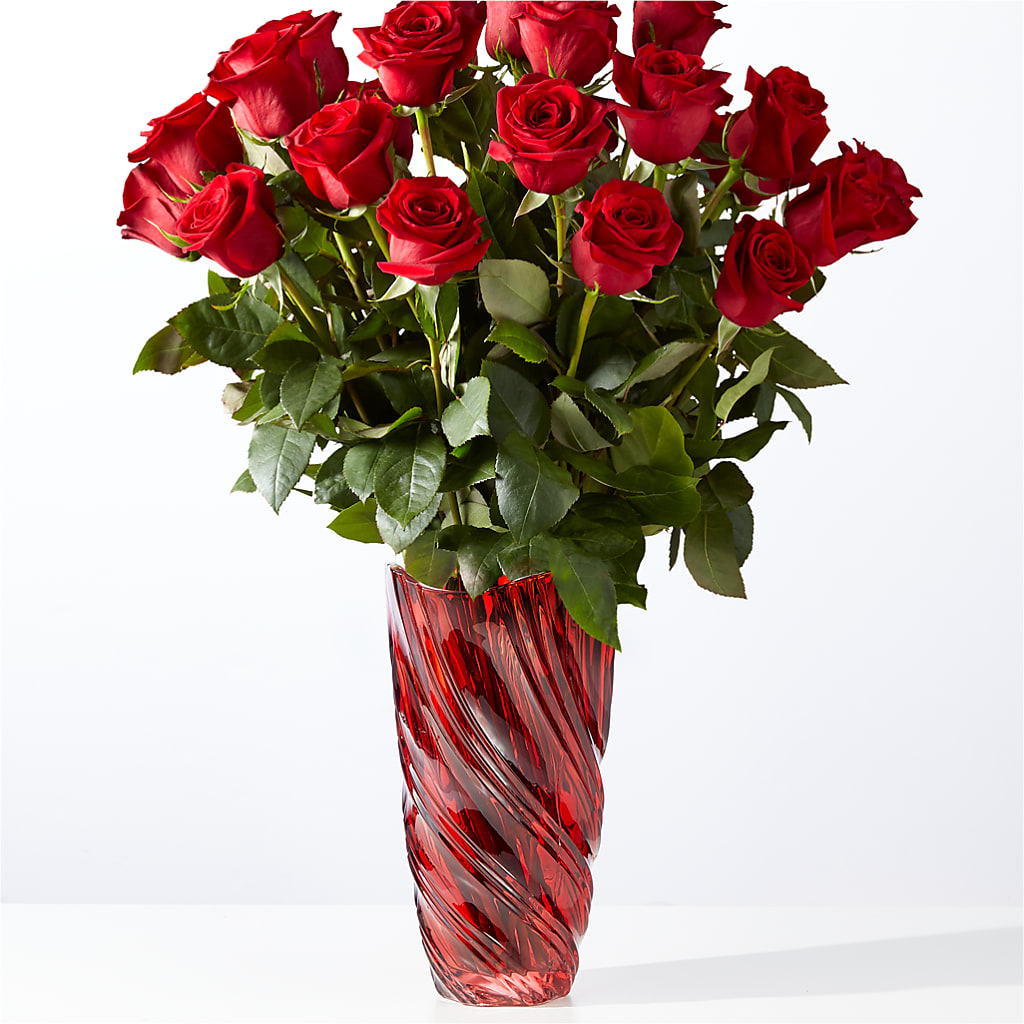 Classic Love Red Rose Bouquet with Luxe Swirl Vase – Lemon Tree Florist, Kemp TX