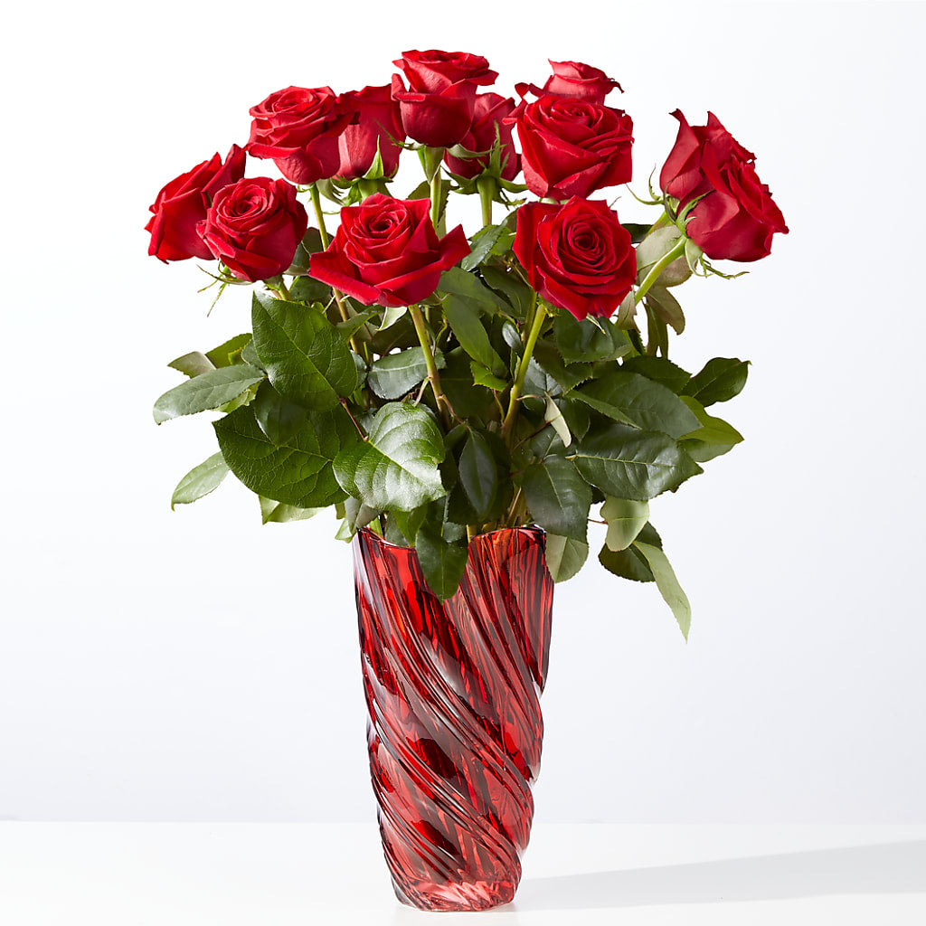 Classic Love Red Rose Bouquet with Luxe Swirl Vase – Lemon Tree Florist, Kemp TX