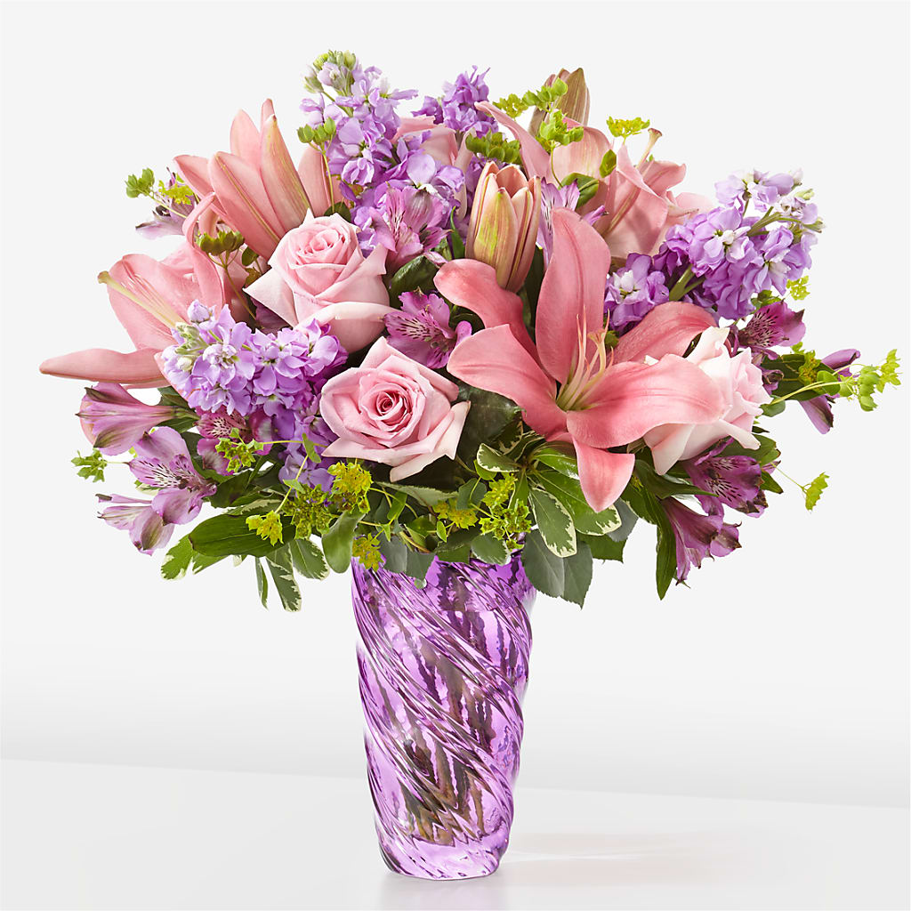 Precious Petals Bouquet with Luxe Swirl Vase – Lemon Tree Florist, Kemp TX