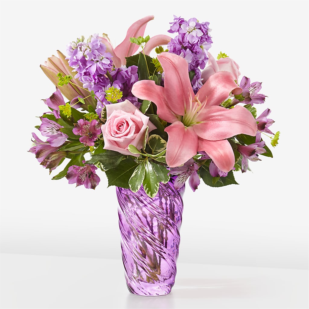 Precious Petals Bouquet with Luxe Swirl Vase – Lemon Tree Florist, Kemp TX