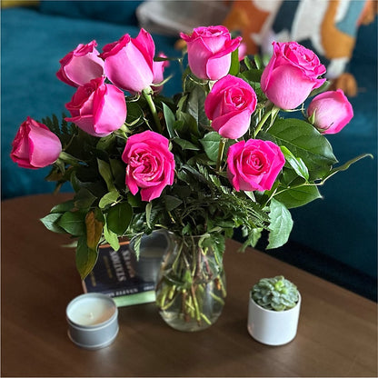 Long Stem Pink Rose Bouquet –  Lemon Tree Florist, Kemp TX
