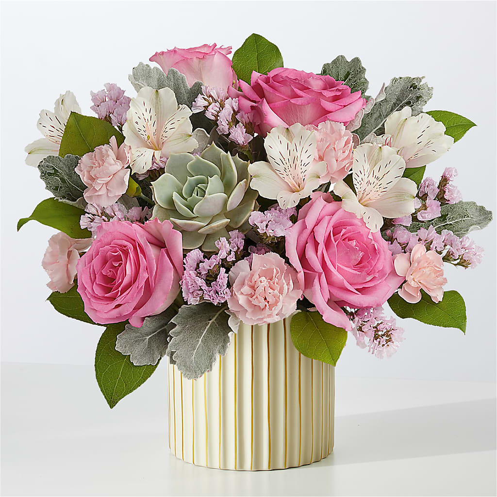 Dusty Rose Bouquet with Ivory Vase –  Lemon Tree Florist, Kemp TX