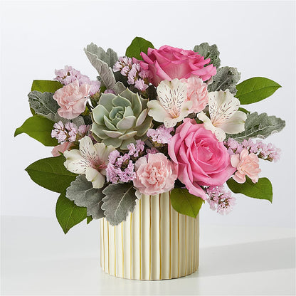 Dusty Rose Bouquet with Ivory Vase –  Lemon Tree Florist, Kemp TX