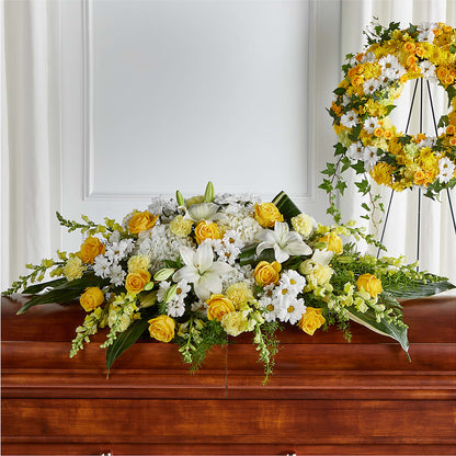 Golden Harmony Casket Spray –  Lemon Tree Florist, Kemp TX