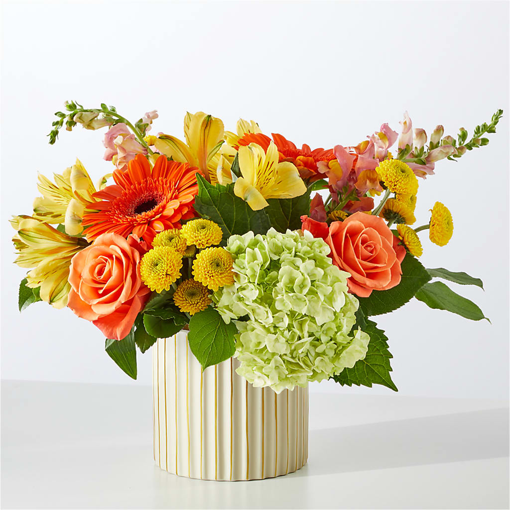 Autumn Sunshine Bouquet with Ivory Vase –  Lemon Tree Florist, Kemp TX