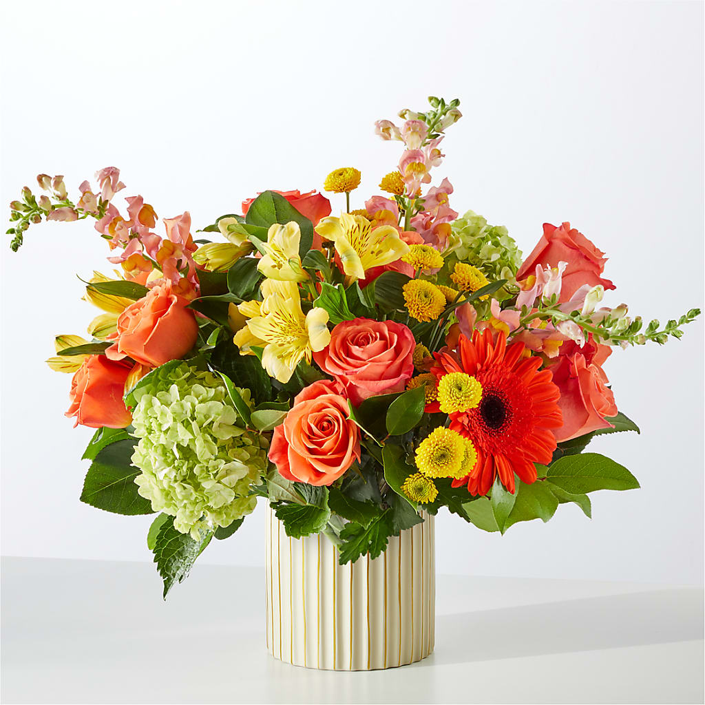 Autumn Sunshine Bouquet with Ivory Vase –  Lemon Tree Florist, Kemp TX