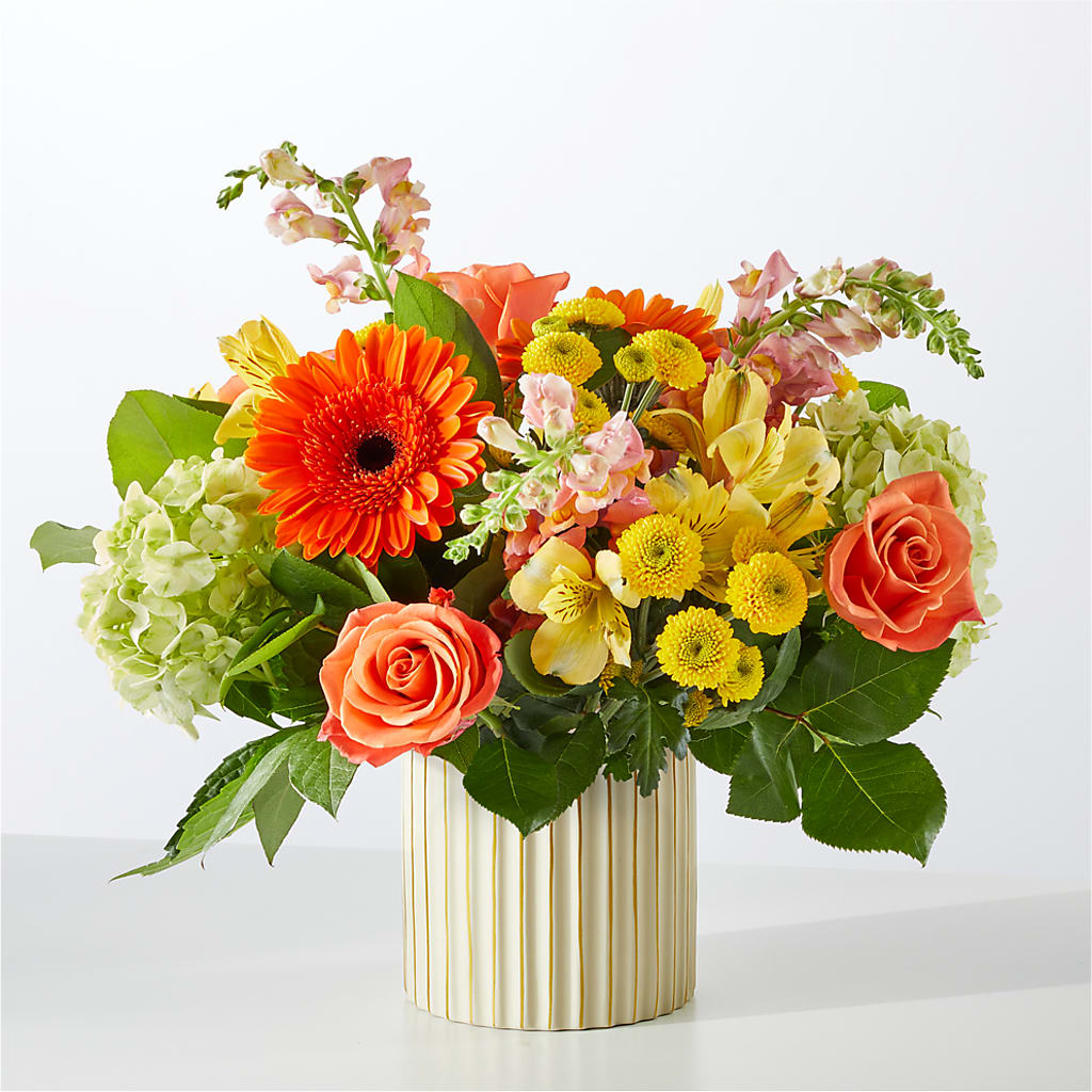 Autumn Sunshine Bouquet with Ivory Vase –  Lemon Tree Florist, Kemp TX