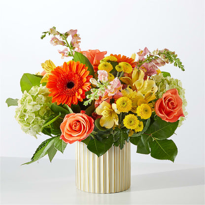 Autumn Sunshine Bouquet with Ivory Vase –  Lemon Tree Florist, Kemp TX