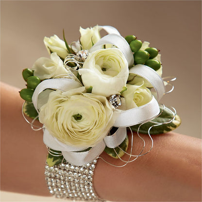 White Wedding Corsage –  Lemon Tree Florist, Kemp TX